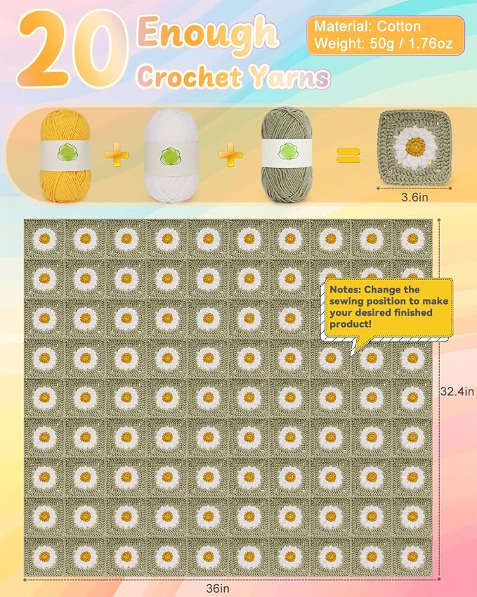 Coopay Crochet Kit for Beginners, Granny Square Crochet Blanket Kit, Camel | Crochet Kit W/Video Tutorial & Digital Instructions, All Accessories Included, Easy Knitting to Create Granny Square Blanket