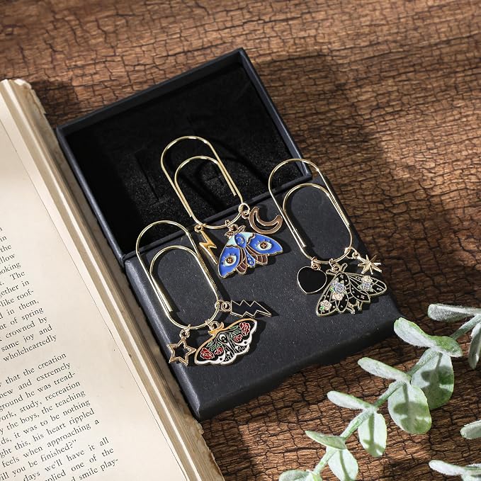 Gothic Paperclip Metal Bookmarks - 3 PCs Moth Book Marks Gifts