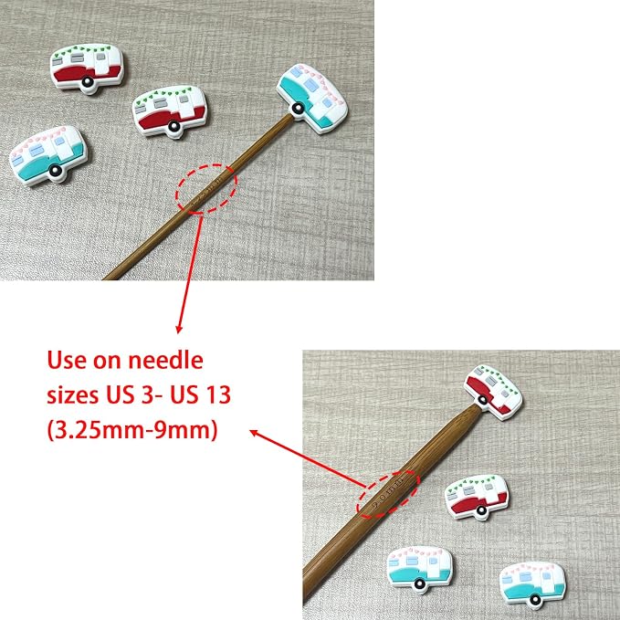 SPANSEE 4 PCS Camper Shape Knitting Needle End Caps, Knitting Needle Stoppers, Stitch Stoppers, Knitting Needle Point Protectors, Knitting Supplies fit Size 3-13 (3.25mm-9mm) Needles