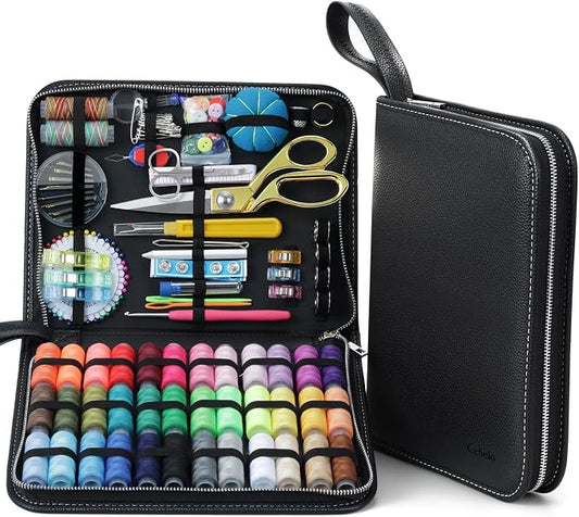 Cebelo Large Sewing Kit for Adults: 2-Year Supply for Home Mending (Black) | 232 Pcs Complete Sewing Supplies for Hand Mending Clothes Emergency Repair for Home RV Travel Dorm DIY - Beginner Friendly