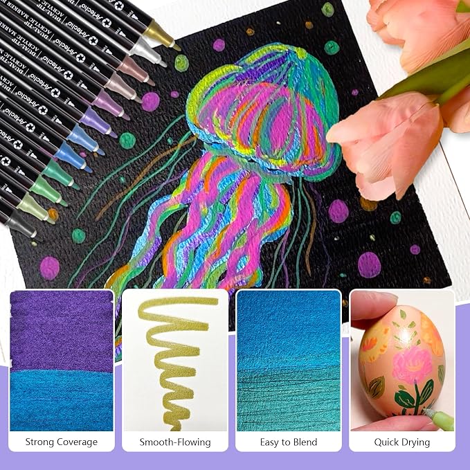 Artecho Acrylic Paint Markers 12 Metallic Colors