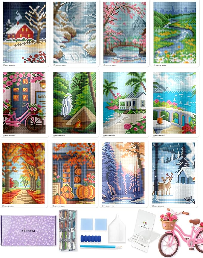 ForeverYoung Minigem Twelve Months Diamond Art Kits, 5x7Inch Postcard-Style