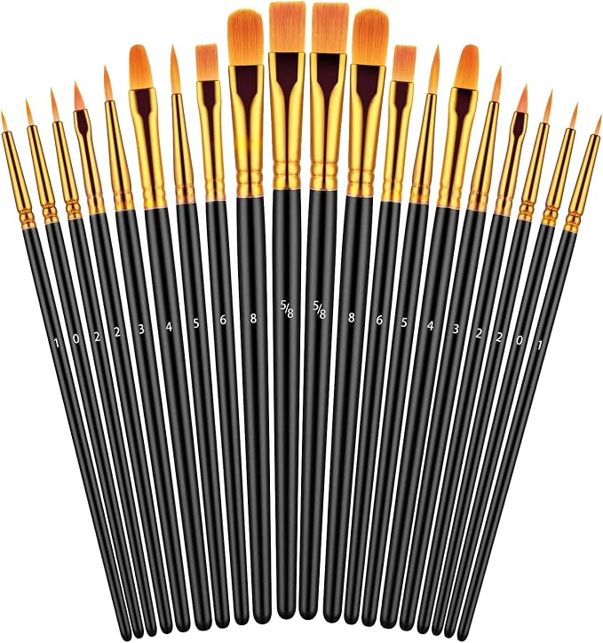Artstorys Paint Brushes Set, 20 Pcs Acrylic Oil Watercolor Painting Brushes | Artist Paintbrushes (Nylon Hair Wood Handles) for Adult Drawing, Great for Face, Rock & Canvas, Arts Craft Supplies, Black