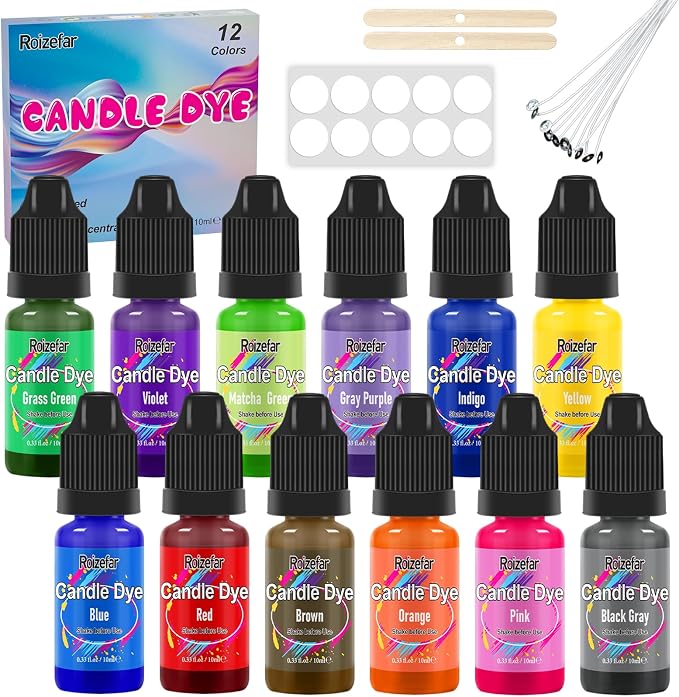 Roizefar Liquid Candle Dye - 12 Colors, 0.34 fl oz Each