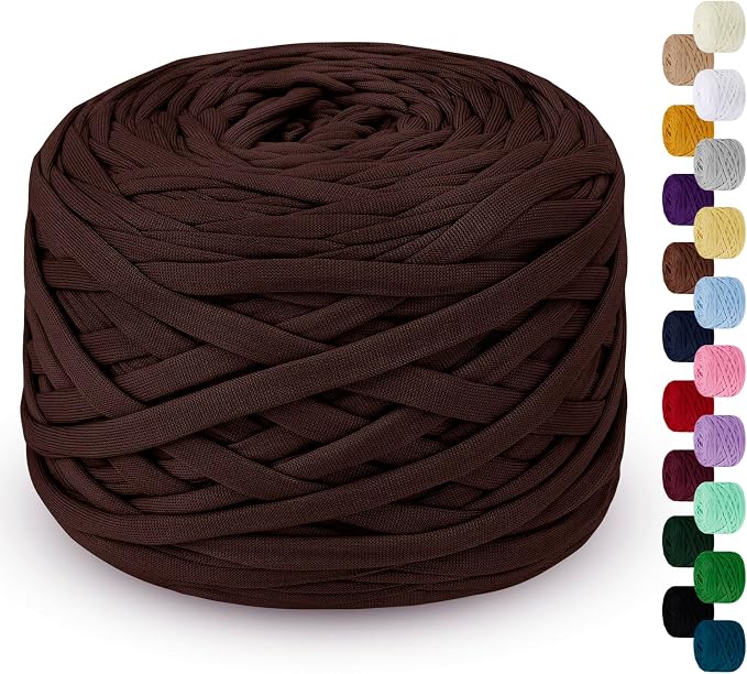285g T-Shirt Yarn for Crocheting 109 Yards Elastic Ribbon Thick Fabric, Knitting for Crochet Bag, Blanket, Basket, DIY Projects, Home Decor (Coffee)