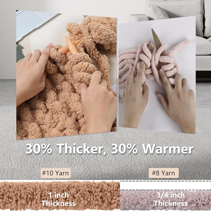 Cozyful Chunky Yarn for Hand Knitting - #10 Chunky Chenille Yarn, Jumbo Big Thick Chunky Yarns for Crocheting, Super Bulky Chunky Knit Blanket Yarns, 8 Skein (22 yds 8 oz Each Skein), Light Coffee