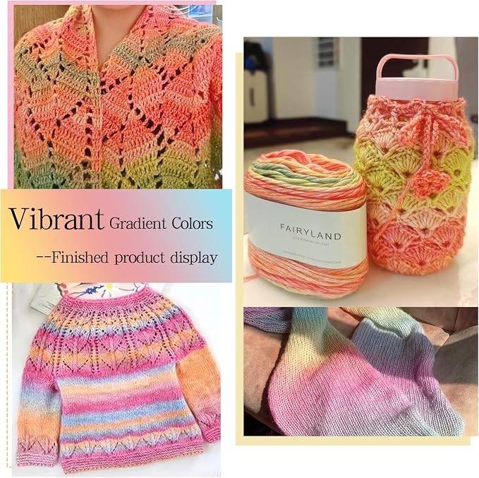 Katech 4 Pack Gradient Cake Yarn for Crocheting-Ombre Yarn-Super Soft | 100g/3.52 oz-DK Light Weight #3-60% Cotton 30% Acrylic 10% Wool-Perfect for Scarves, Shawls, Blankets and Garments(J)