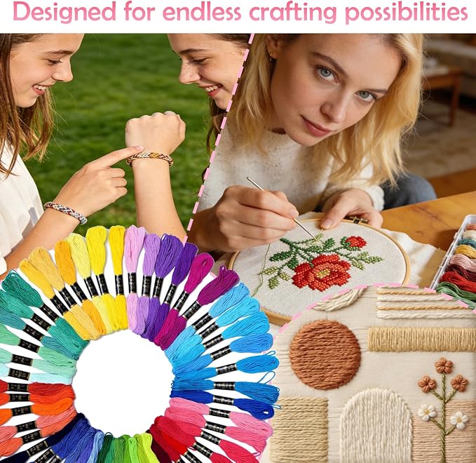Friendship Bracelet String 50 Skeins Fashionable Rainbow Color Embroidery Floss Cross Stitch Embroidery Thread Cotton Floss Bracelet Yarn, Craft Floss
