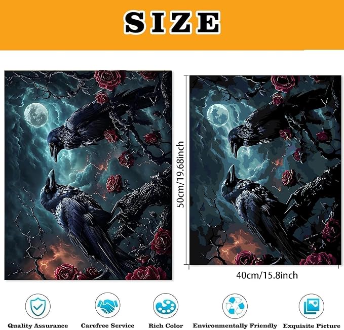 Halloween Crow Paint by Numbers Kit for Adults Beginner (Without Frame)