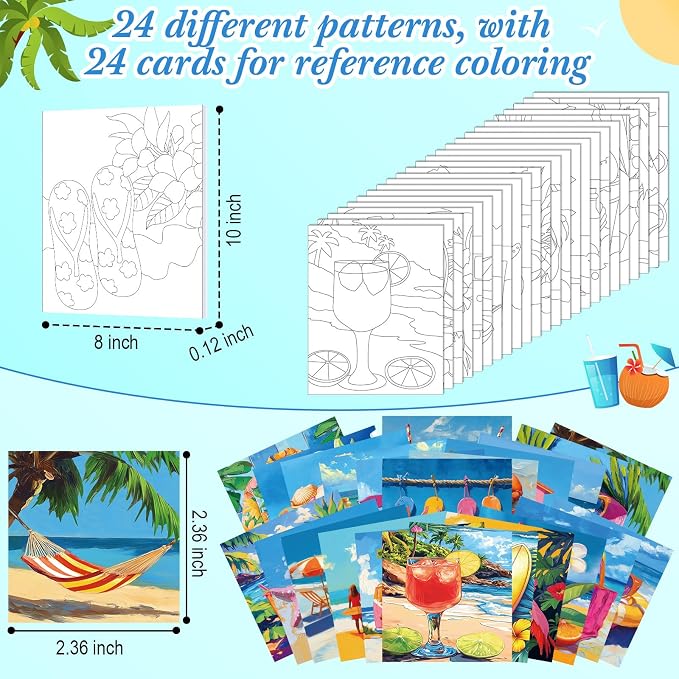 Sherr 24 Pcs Pre Drawn Canvas for Adult, Hawaii, 8 x 10 Inch