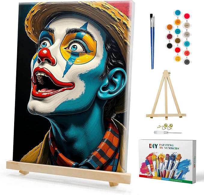 SmartEZ Paint by Numbers Kit for Adults with Frame, Clown Paint by Numbers | Adult Paint by Number Kits with Frame for Gift, Home Wall Decor, 7.87x11.81 Inch