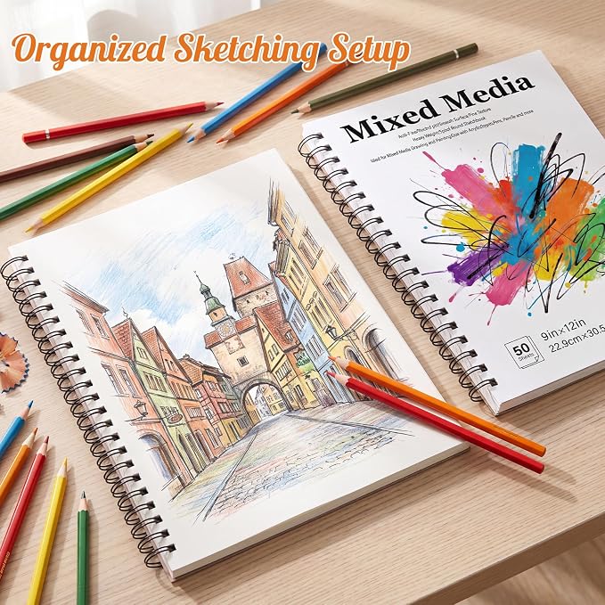 9 × 12 Inch Sketch Book, Spiral Bound Drawing Pad, Perforated Pages | Abstract Cover, Smooth Paper for Pencil Charcoal Pastel Ink, Folds Back Easily, Tear-Out Sheets for Class Or Travel