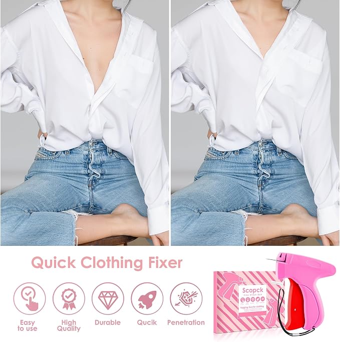 Stitch Gun for Clothes - Handheld Stitch Gun Quick Clothing Fixer - Tagging Gun - Includes 6 Needle, 1000 Black Fasteners & 1000 White Fasteners