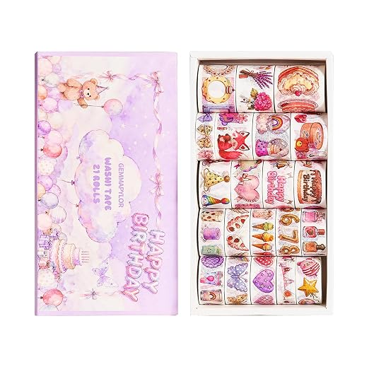 Birthday Washi Tape Set 21 Rolls for Junk Journal, Scrapbooking & DIY Craft