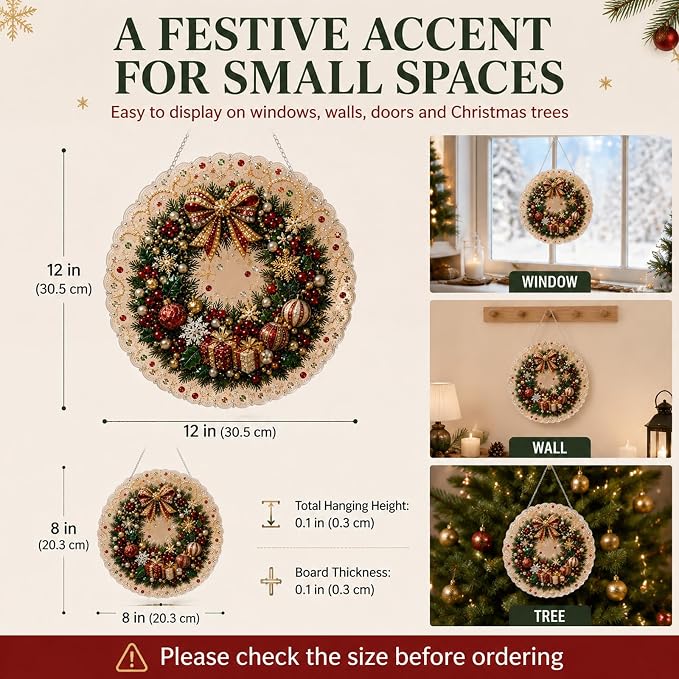 Christmas Pearl Diamond Painting Suncatcher Kit, DIY Craft (#A, 12in)