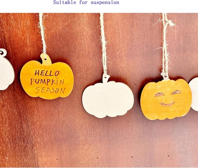 48PCS Unfinished Wood Pumpkin Cutouts with Sling Hole