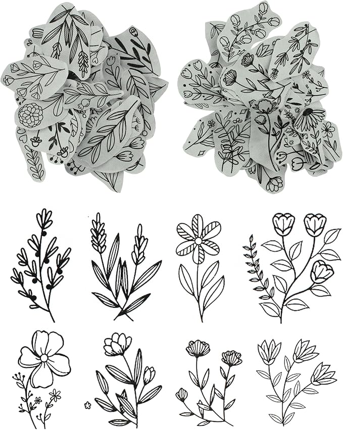 YUYUZSEN 59 Pcs Water Soluble Hand Sewing Stabilizers, Embroidery Stick and Stitch Embroidery Paper Wash Away, Floral Patterns for Hand Sewing Lovers, Adults (Plants Flowers)