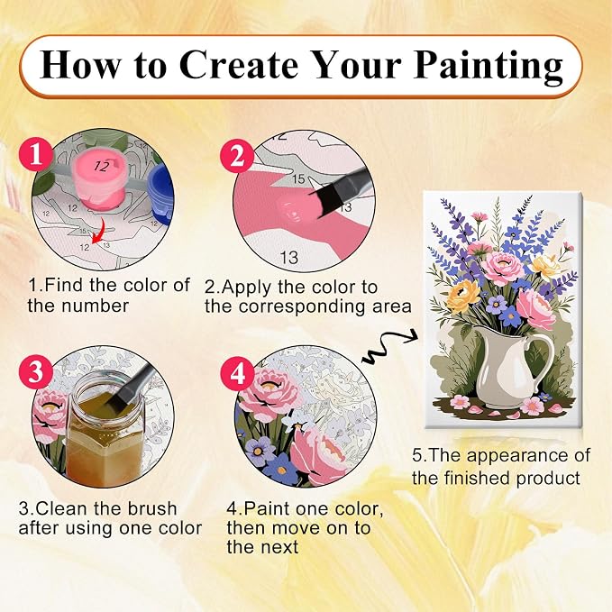 SparkGlow Framed Paint by Numbers Kit for Adults Flowers, 8×12 Inch | Premium Canvas, for Beginners, Number Painting for Gift, Home Decor, Include Easel, Fun and Relaxing