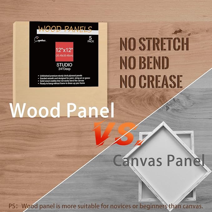 Cupohus 12'' x 12'' 5 Packs Unfinished Wood Canvas Panels for Painting