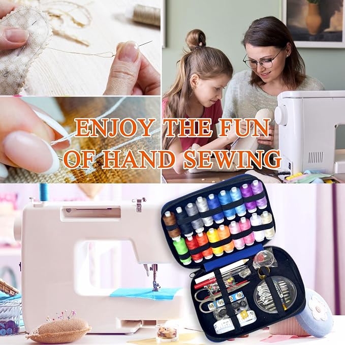 Sewing Kit with Case Portable Sewing Supplies for Home Traveler, Adults, Beginner, Emergency, Contains 18 Sewing Thread, Scissors, Needles, Measure etc,Very Dark Royal Blue