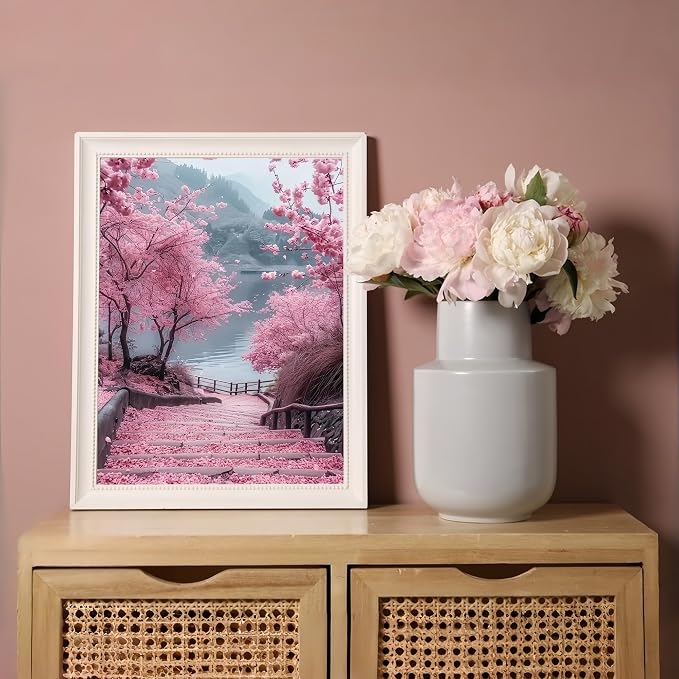 Diamond Art Kits for Adults Cherry Blossom Road, DIY 5D Diamond Painting