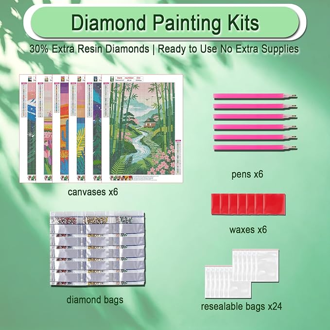 DOZEEZOP 6-Pack Diamond Art Kit for Adults, 5D Diamond Painting 12x16 Inch | Landscape pictures, Full Round Drills, Home Wall & Shelf Decor, Beginner-Friendly DIY Craft, Stress Relief, All-Occasion Gift