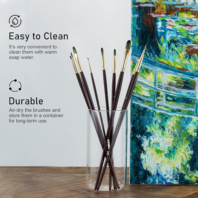 Falling in Art 9 PCS Long Handle Filbert Brushes Set