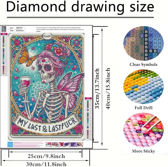 BYGFHLYW Diamond Painting Kits for Adults, Skull Tarot Diamond Art 12x16 in | 5D DIY Full Round Drill Crystal Gem Art Kit for Gothic Home Wall Decor