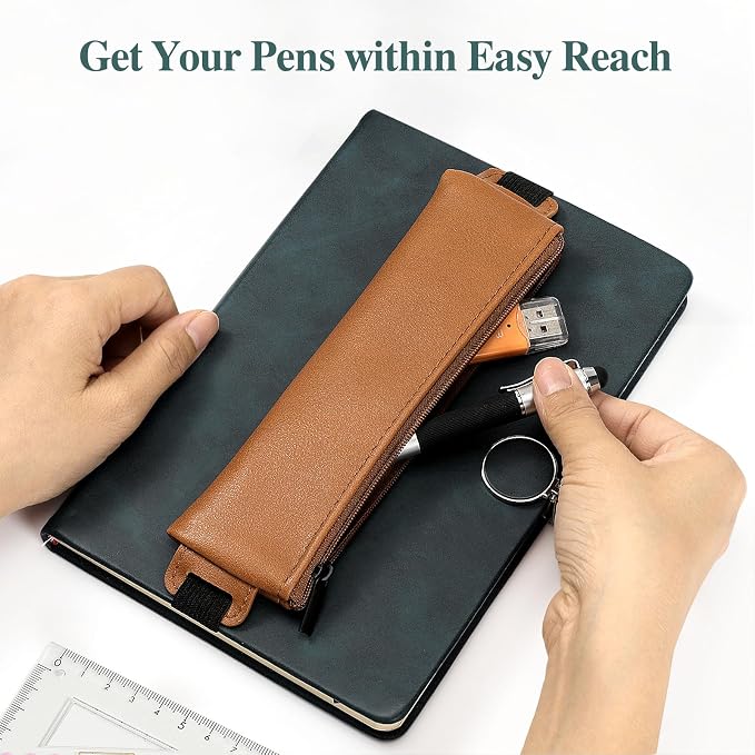 MoKo Elastic Pen Holder for Notebook, 4 Pack PU Leather Pencil Pouches