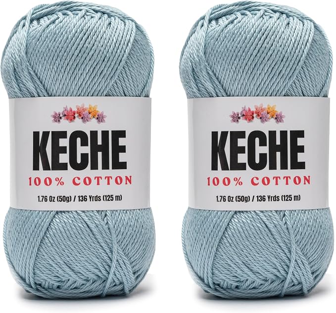 Cotton Yarn - 100% Cotton Yarn for Crocheting and Knitting, Mercerized Cotton Amigurumi Yarn Fine-Sport 2 1.76 oz (50g) / 136 Yrds (125 m) 2 Skeins - ICE Blue