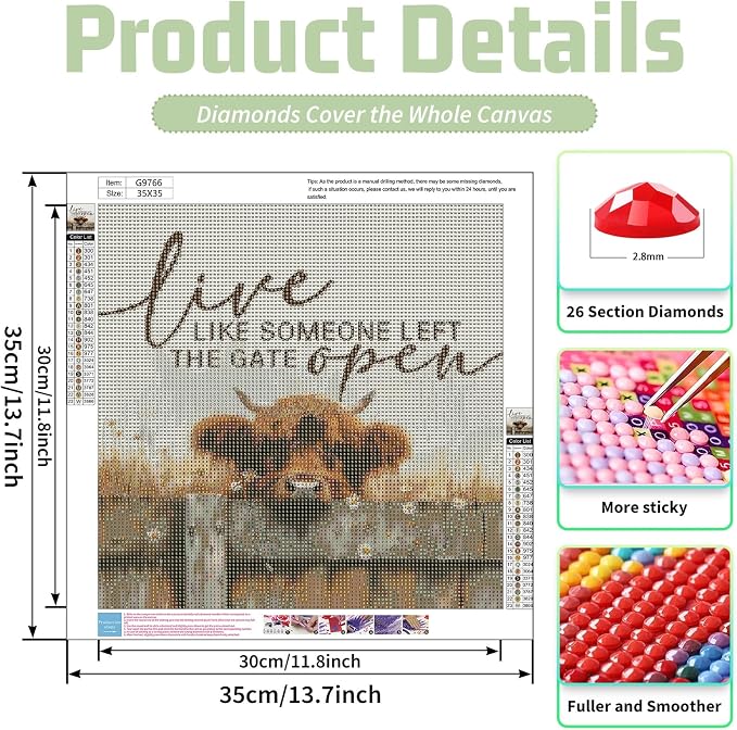 Mandun Cow Diamond Painting Kits for Adults, Diamond Art Kits, 14x14 in