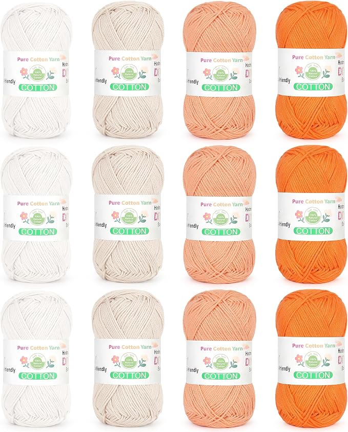 Katech 1OO% Cotton Yarn for Crocheting & Knitting–Baby Cotton Yarn (F) | 12-Color of 137 Yards/1.76 oz Sport Weight CYC #2-Soft & Breathable-Ideal for Dishcloths, Baby Clothes, Potholders & Crafts
