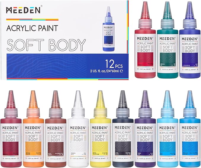 MEEDEN Soft Body Acrylic Paints Set: Matte Finish 12 Colors x 60ml/2oz