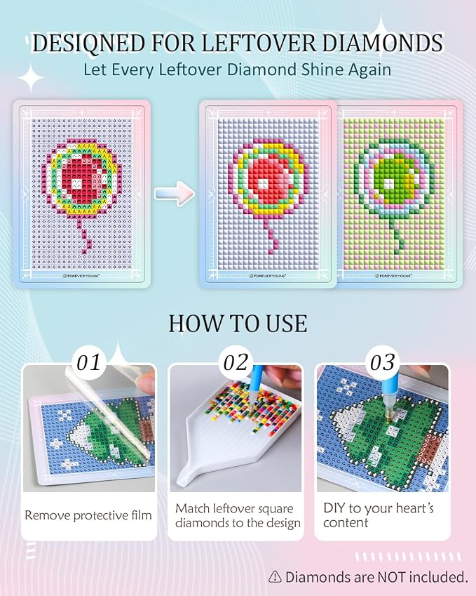 ForeverYoung Freestyle Mini Diamond Art Cards, Design B – Square, No Drills