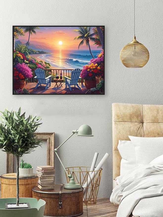 askkqtx Beach Sunset Diamond Art Kits for Adults 16x12 Inch