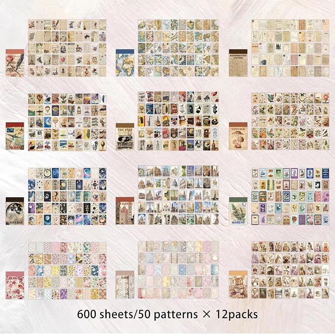 Bomichi Washi Stickers, 12 Sets 600 Pcs Aesthetic Sticker Book for DIY Journaling, Journaling Supplies for Bullet Journal Art Diary Card Craft Gifts Planner Notebook
