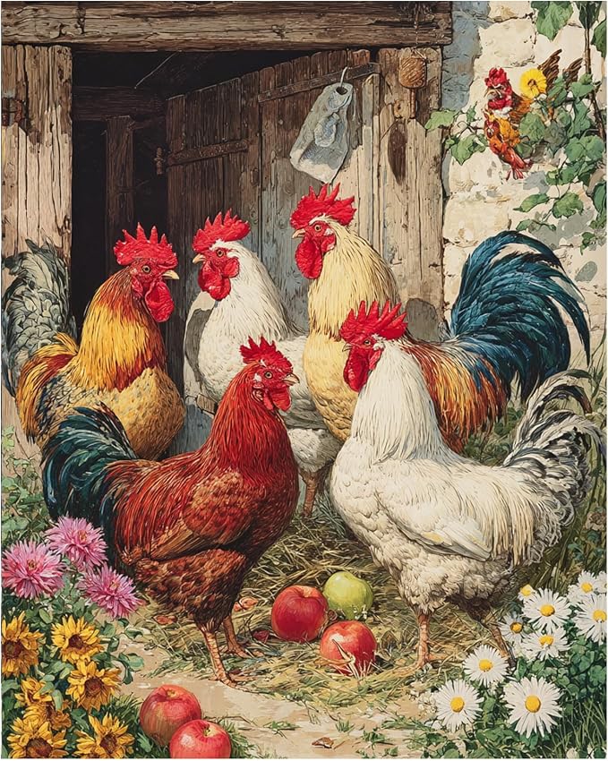 XTCIXAL Paint by Numbers Kit for Adults, Chicken, 16X20 Inch | DIY Paint by Number for Adults Beginner, High-Definition Color Canvas, Stress Relief, Home Wall Decor, Gifts, Unframed