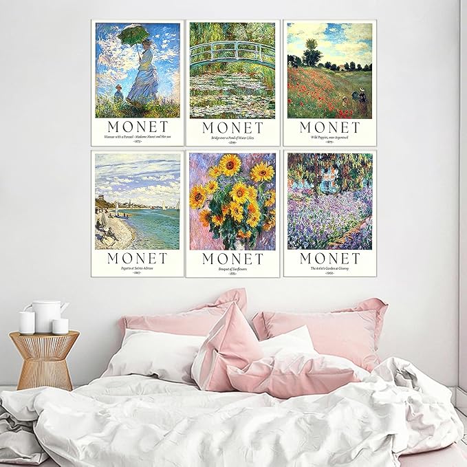 6 Pack Monet Paint by Numbers Kit for Adults Beginner (Without Frame)