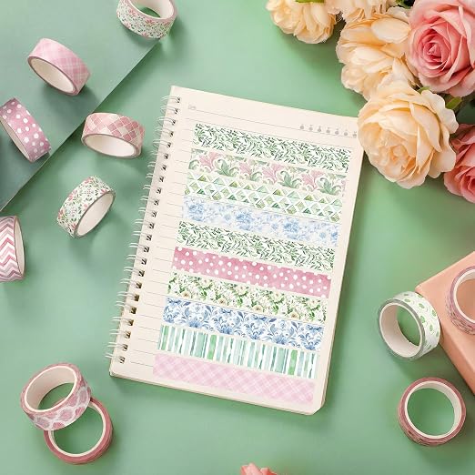 Gueevin 24 Rolls Floral Washi Tapes Set Scrapbook Supplies, Garden | 15 mm Watercolor Flower Washi Tapes, Back to School DIY Craft Arts, Junk Journaling Planner Gift Wrapping Supplies