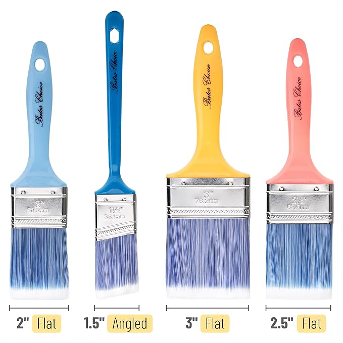 Bates 4 Pack Vibrant Plastic Handle Paint Brushes - Stain & Furniture Brushes for Painting Walls