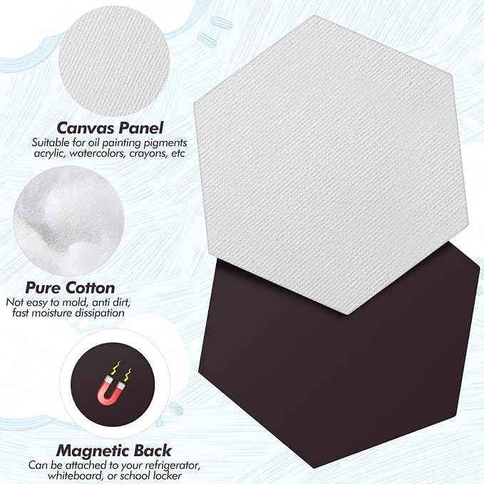 Engrowtic 50 Pcs Magnetic Painting Canvas Panels, 3 in, Regular Hexagon