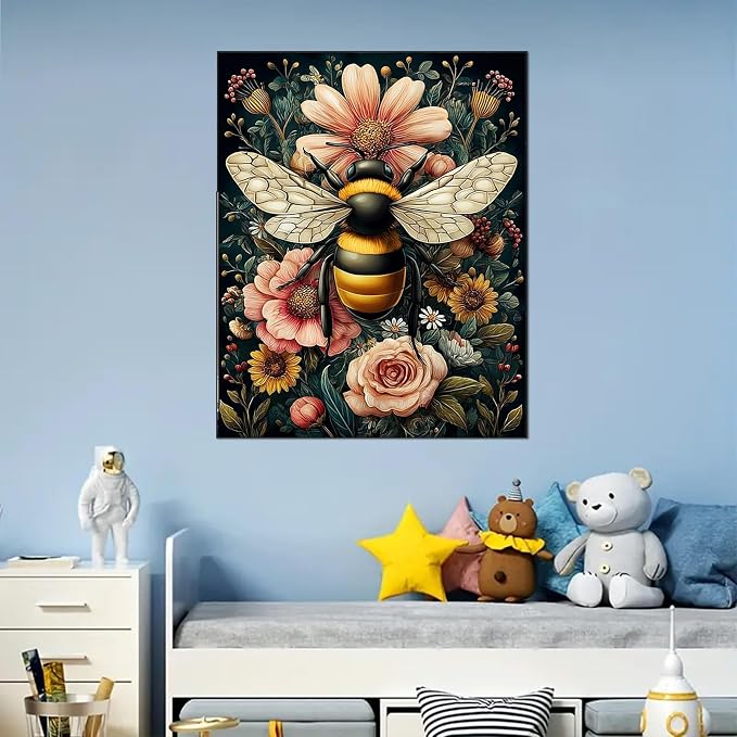 Arttoplus Bee Paint by Numbers Kit for Adults Beginner 16x20 inch | Flowers Adult Paint by Number Kits on Canvas, DIY Acrylic Oil Painting by Numbers for Gift Home Wall Decor (Without Frame)