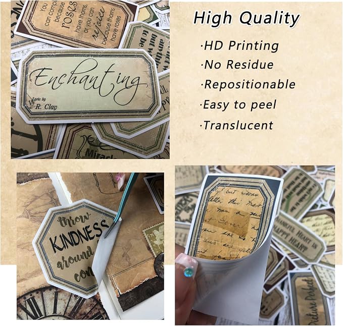 Bomichi 94 Pcs Vintage Label Stickers, Retro Tag Aesthetic Stickers for Scrapbooking Junk Journal Bullet Journal Collage Diary DIY Crafts