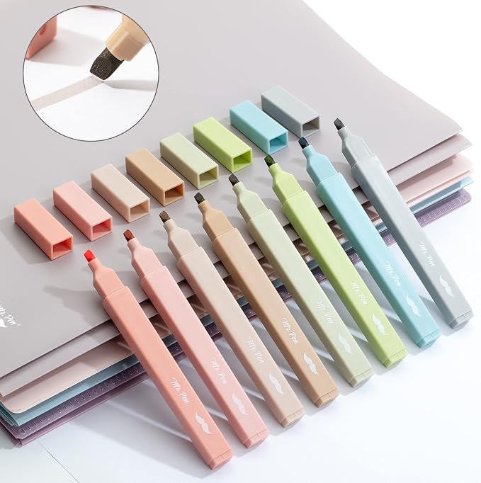 Mr. Pen- Aesthetic Highlighters No Bleed, 8 Pack, Vintage Colors | Chisel Tip, Cute Highlighters Assorted Colors for Journaling, Highlighting, Underlining, Fast Dry, Back to School Supplies