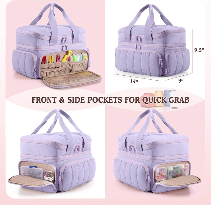 Marscamd Sewing Organizer Bag with Detachable Dividers, Purple (Bag Only)