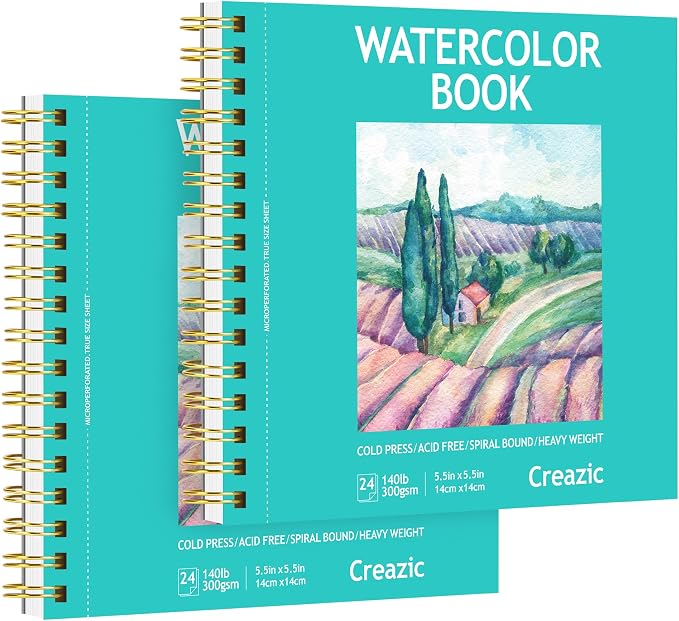 Creazic 2 Pack 5.5"x5.5" Square Watercolor Sketchbook, Watercolor Journal