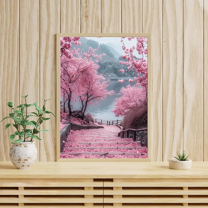 Diamond Art Kits for Adults Cherry Blossom Road, DIY 5D Diamond Painting