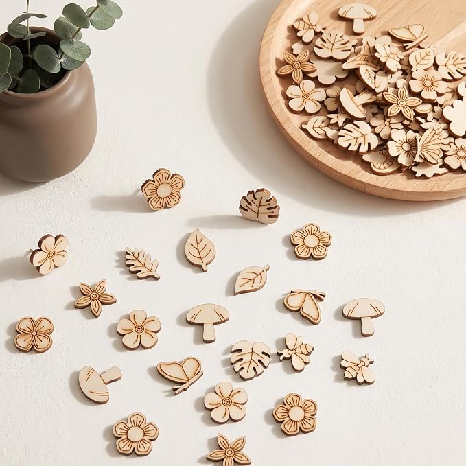 100PCS Unfinished Wood Flowers, Blank Wooden Crafts to Paint Flower
