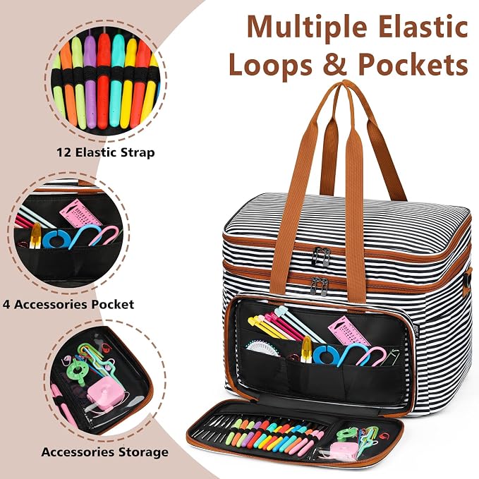 Crochet Organizer Bag with Yarn Holder, Large Yarn Storage for Accessories