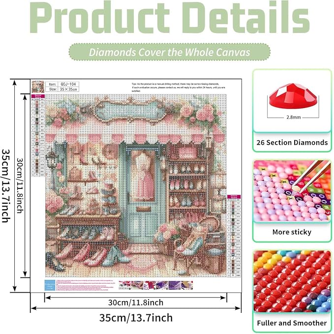 Accompany Wind Shoe Shop Diamond Art Kits for Adults, 5D Diamond Painting Kits for Beginners,DIY Round Full Drill Diamonds Gem Art Crafts for Home Wall Decor Gifts 14x14 Inch
